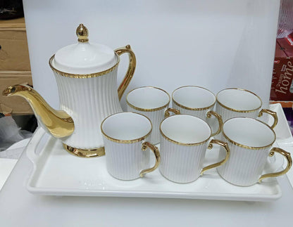 8pcs set ceramic Tea/Coffee sets with rotary trays