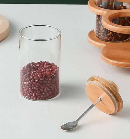 6 in 1 Rotating spice rack 
With spoon /Seasoning set with Bamboo stand