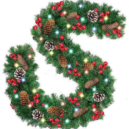 2.7M Christmas Garland  decoration with pinecones,red berries