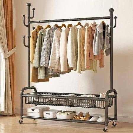 Sturdy Clothes Rack with storage basket