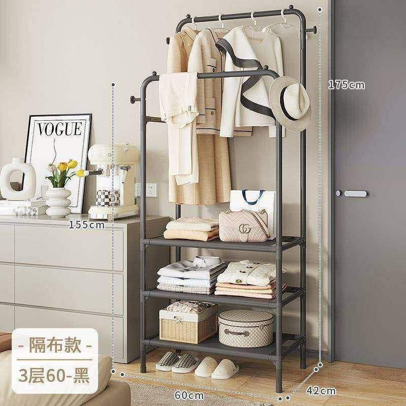 Double  Clothing Garment Rack With 3-Tier Storage Shelf