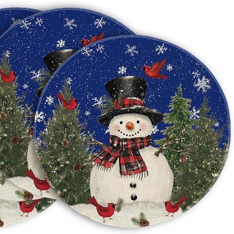 Plaid Christmas Round Placemats Set of 2pcs
