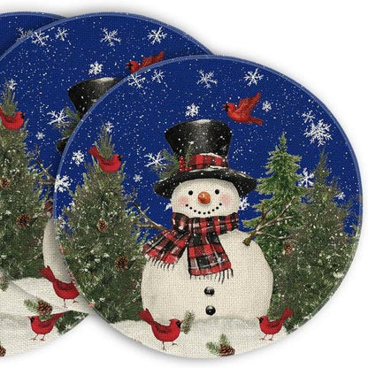 Plaid Christmas Round Placemats Set of 2pcs