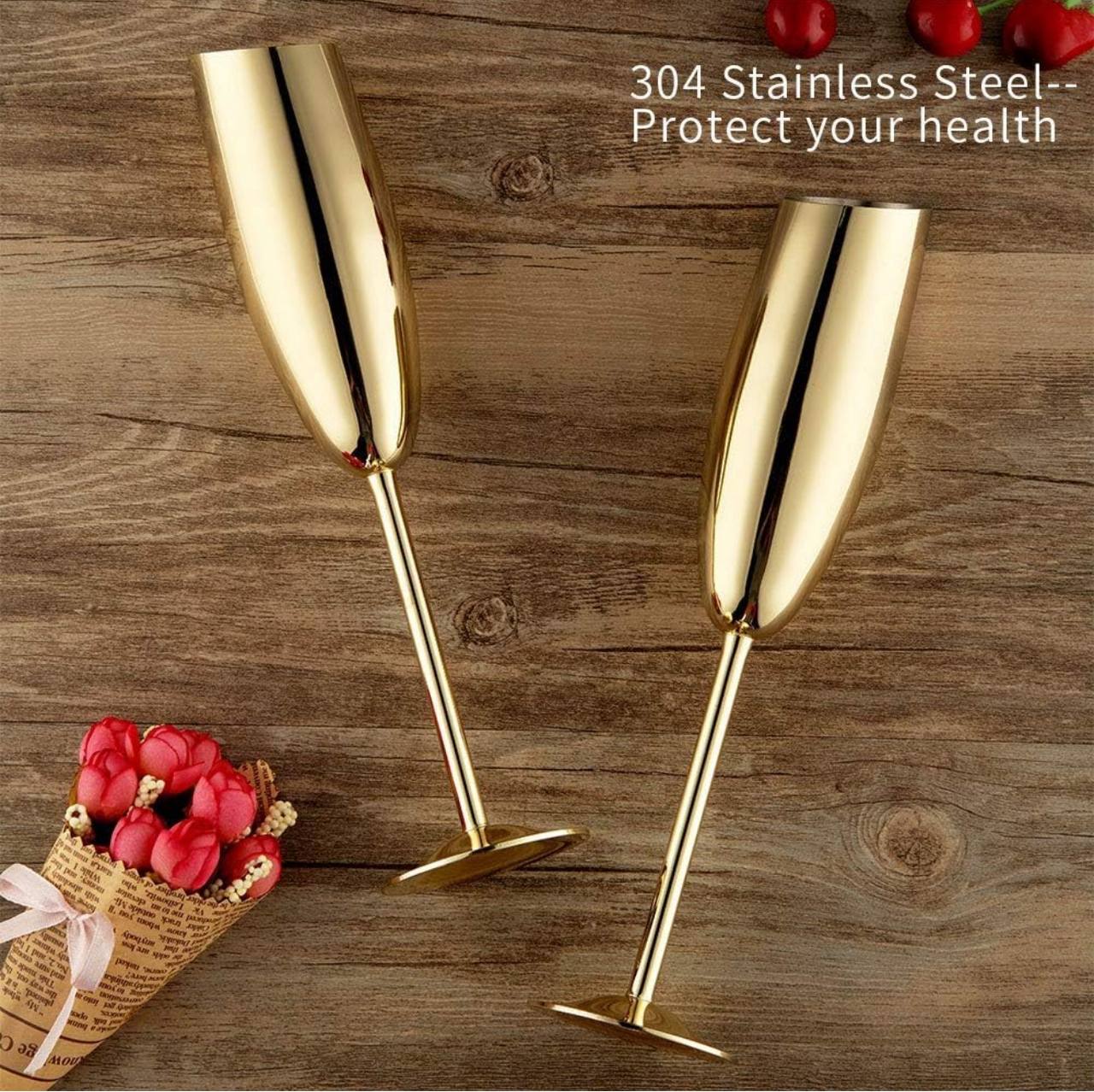 Silver Stainless Champagne Flutes with Flat Rim 
Sophisticated vessel for any sparkling wine, Champagne,Prosecco, or Mimosa