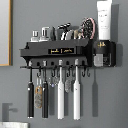 Hello family branded wall mounted toothbrush toothpaste dispenser set