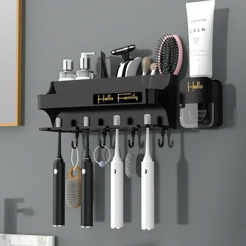 Hello family branded wall mounted toothbrush toothpaste dispenser set
