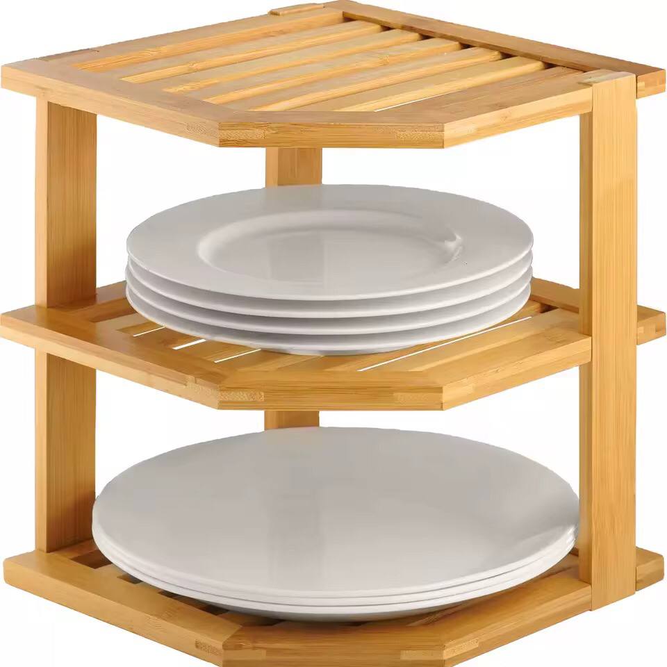 3 tier CORNER BAMBOO KITCHEN STORAGE SPICE RACK