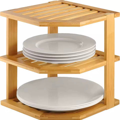 3 tier CORNER BAMBOO KITCHEN STORAGE SPICE RACK