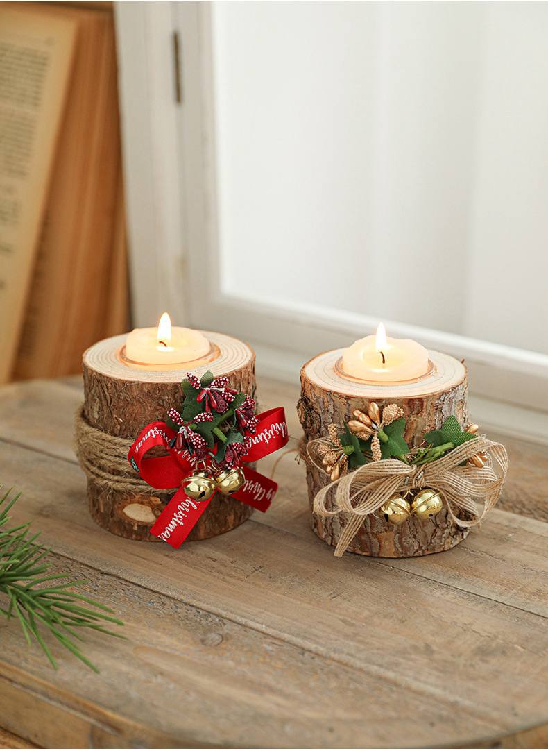 Christmas Candle Holder Wooden - Flameless LED Candelabra with Fragrance Cups, Rustic Centerpiece for Table Mantel Holiday Decor