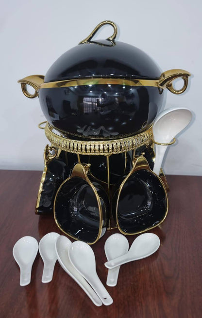 JCC8434-L1 16pc ceramic soup set on golden stand