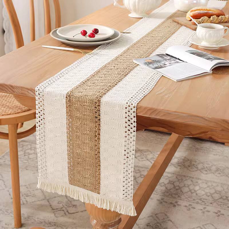 Big size high quality Boho woven  table runner/bed runner with tassels.