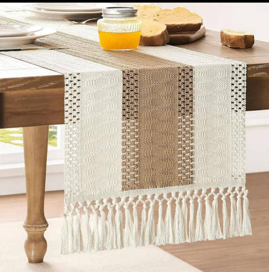 Big size high quality Boho woven  table runner/bed runner with tassels.
