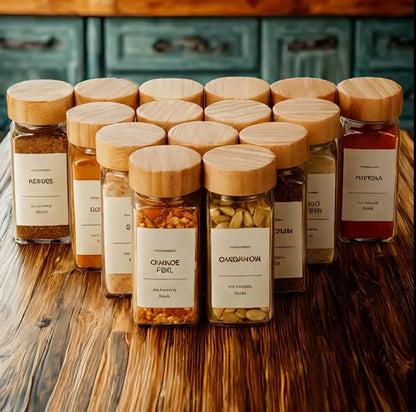 16PCS SET PREMIUM THICK GLASS STORAGE JARS WITH BAMBOO LID