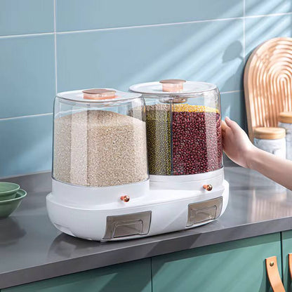 Rotatable grain storage box with compartments