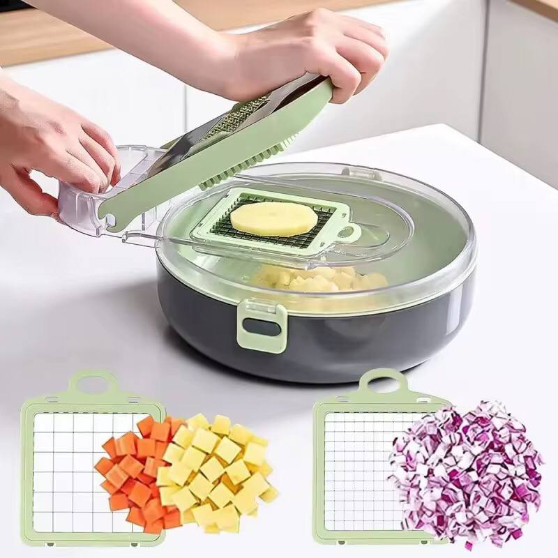9in1 functions vegetable cutter Round bowl  Dice,shred &slice