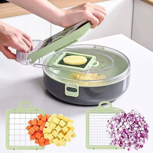 9in1 functions vegetable cutter Round bowl  Dice,shred &slice