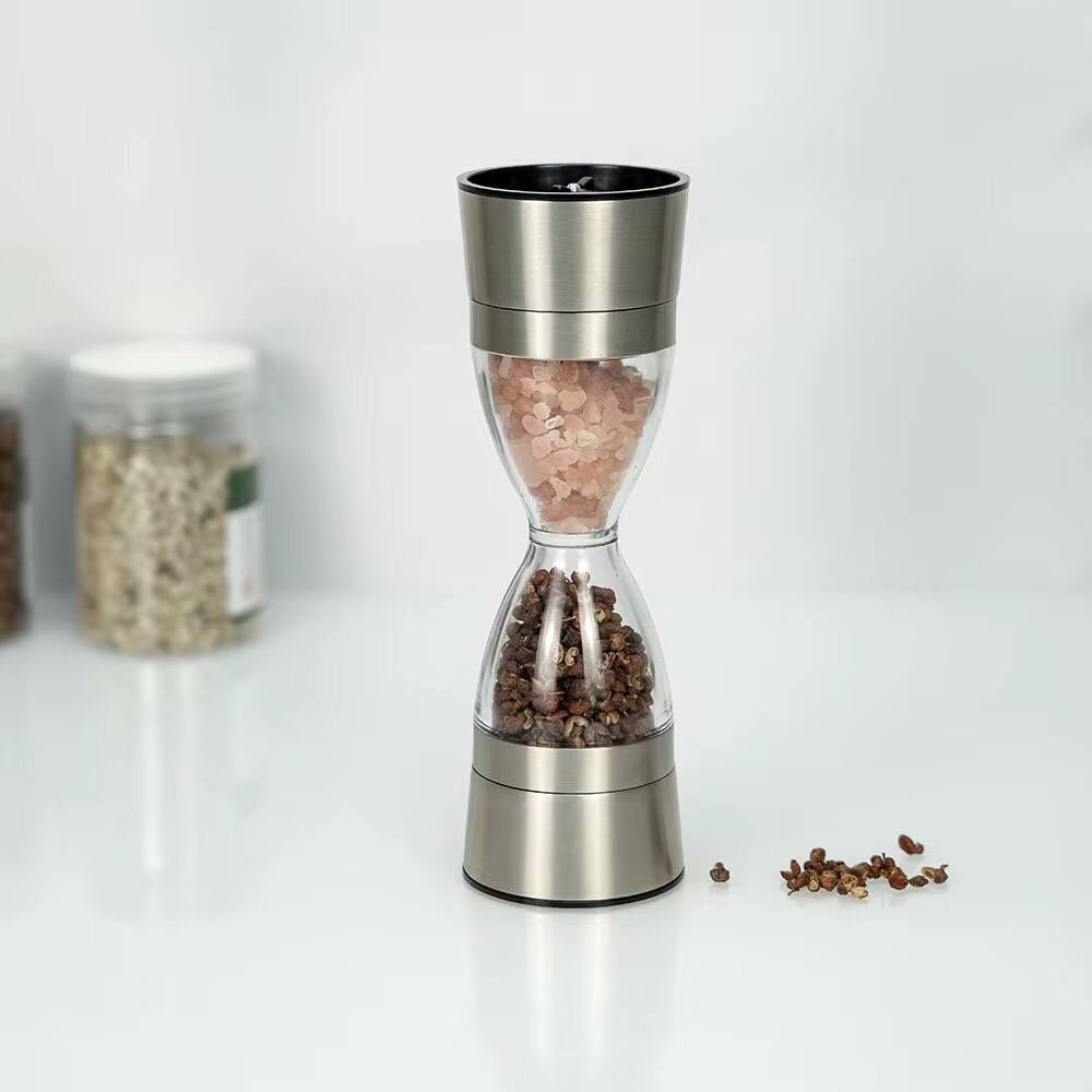 Manually adjustable thickness, hour glass 2 in 1 Dual Salt Pepper Mills,  Pepper Grinder