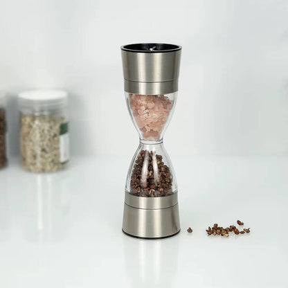 Manually adjustable thickness, hour glass 2 in 1 Dual Salt Pepper Mills,  Pepper Grinder