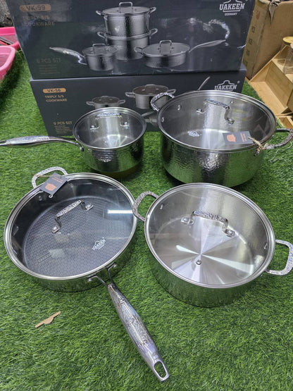 Premium High quality Tripply S/S Stainless steel cookware set with Hammered Patterned design