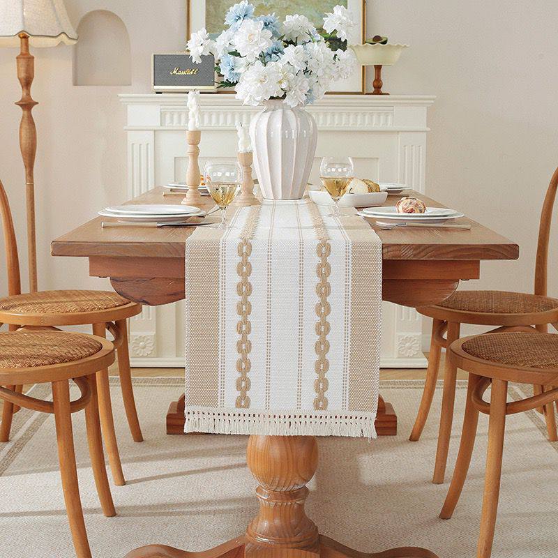 Modern Simple Tassel Cotton Linen Table Runner