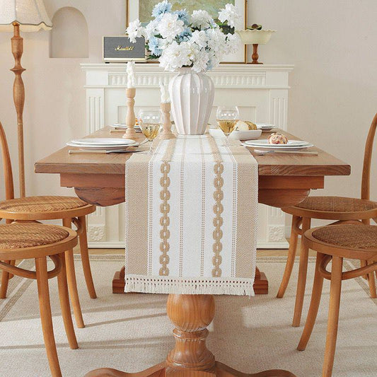 Modern Simple Tassel Cotton Linen Table Runner