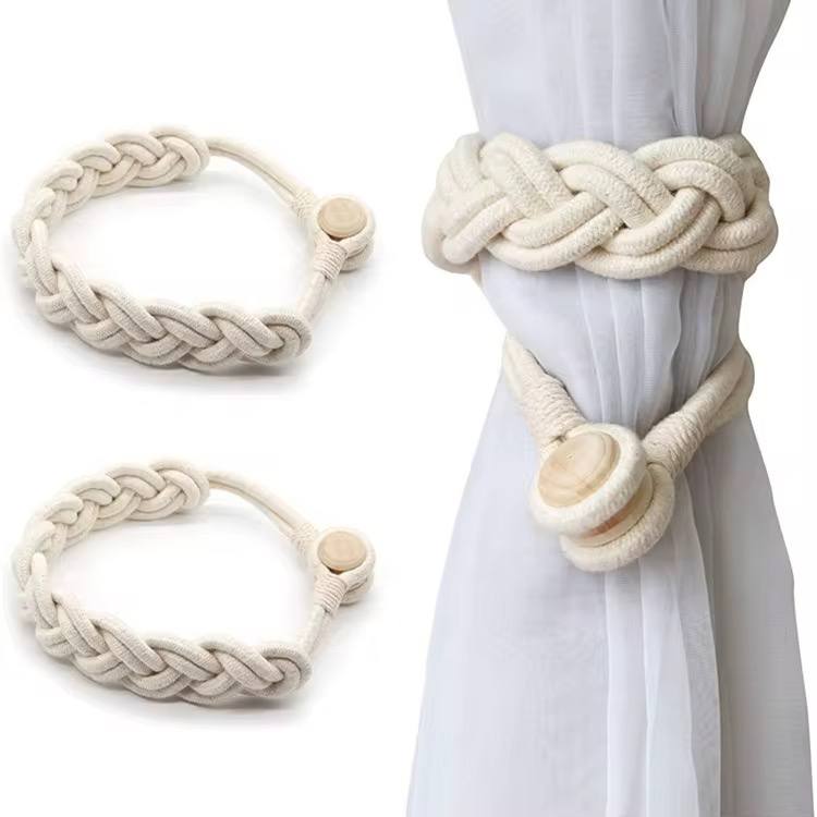 1Pair Handmade Magnetic Curtain Tieback Room Accessories Curtain Holder Clip Cotton Rope Strap Buckle Curtains Holdback Home Decor