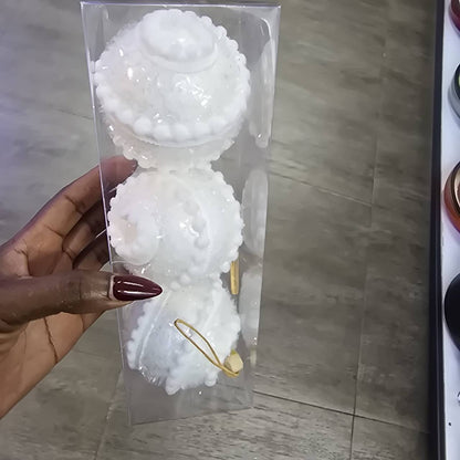 White Beaded 3pc Set Christmas Ball