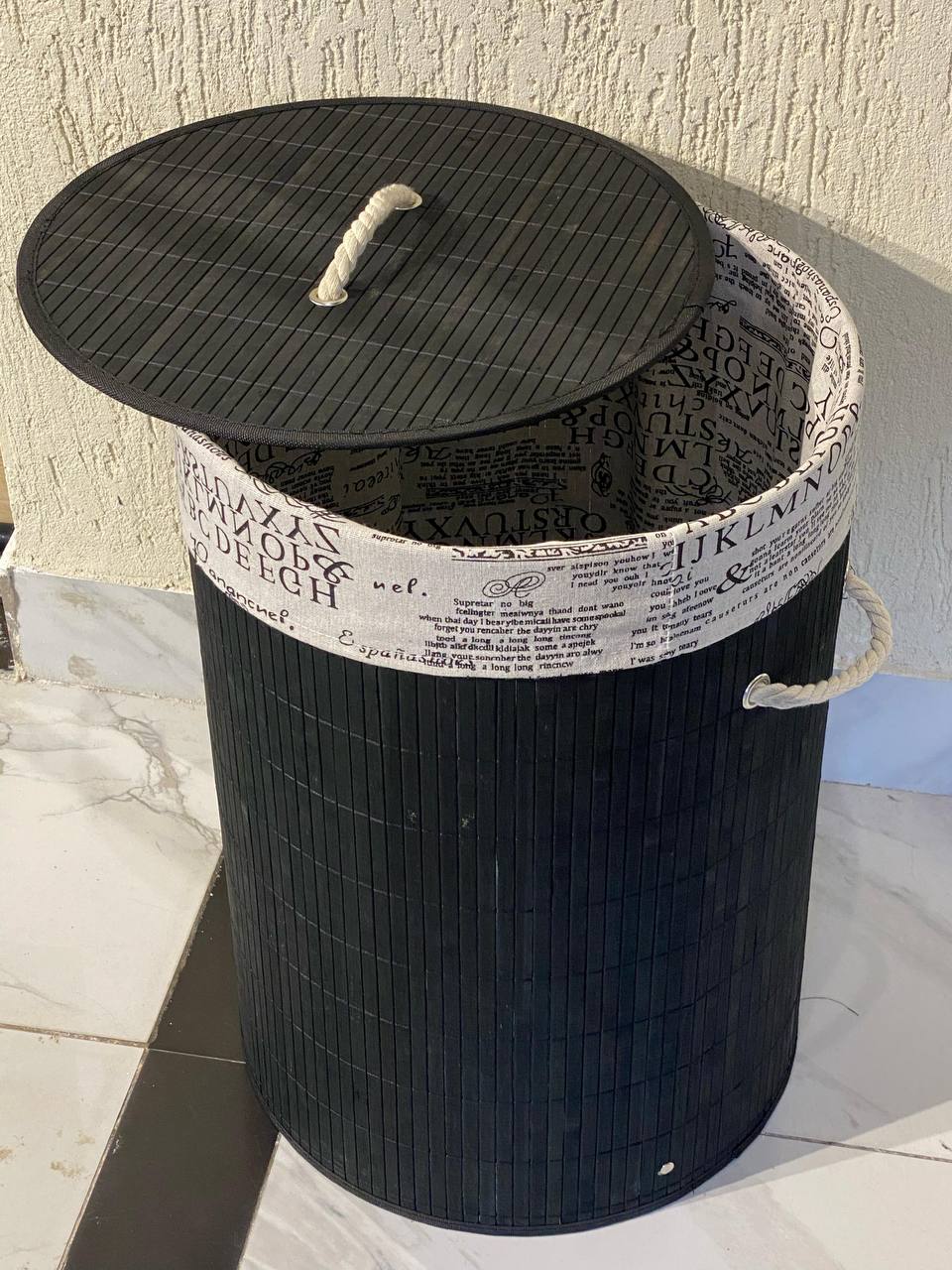 Round Black Eco-friendly bamboo laundry basket black