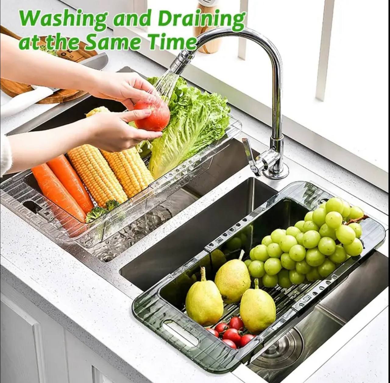 Multifunctional acrylic over the sink colander/drain basket