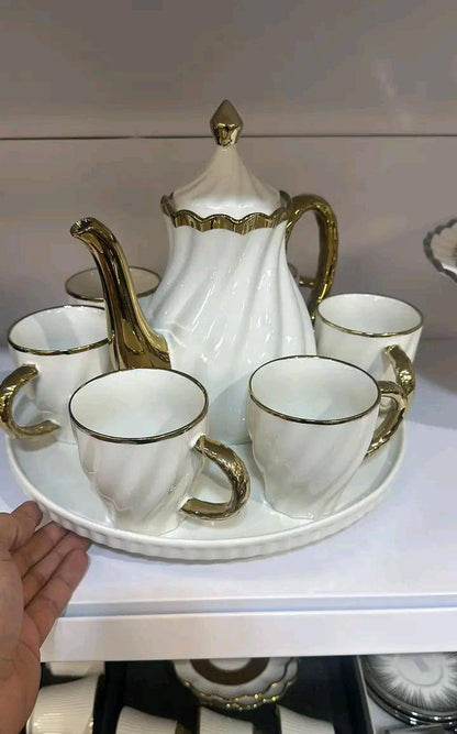 8pcs set ceramic Tea/Coffee sets with rotary trays
