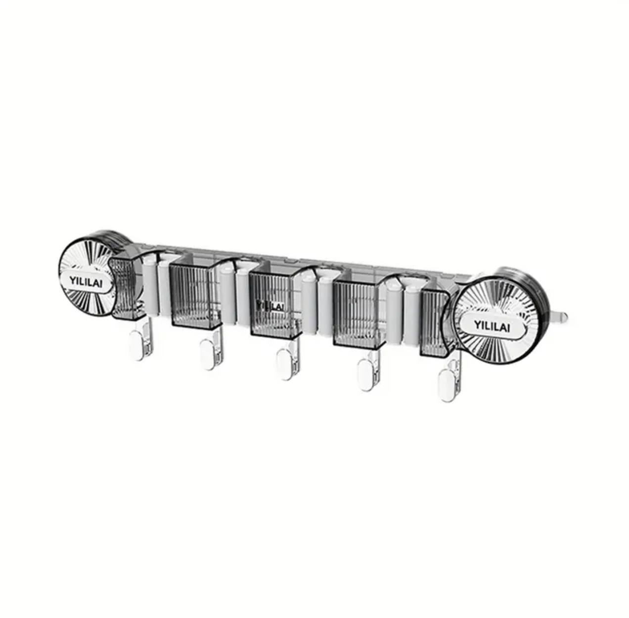 4-Holes Multi-Purpose Hooks Mop Hanger / Rack with  Hanging Hooks & Self adhesive Stickers