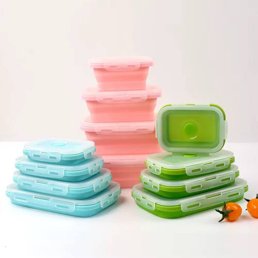 4pcs collapsible silicone food container portable Bento Lunch box