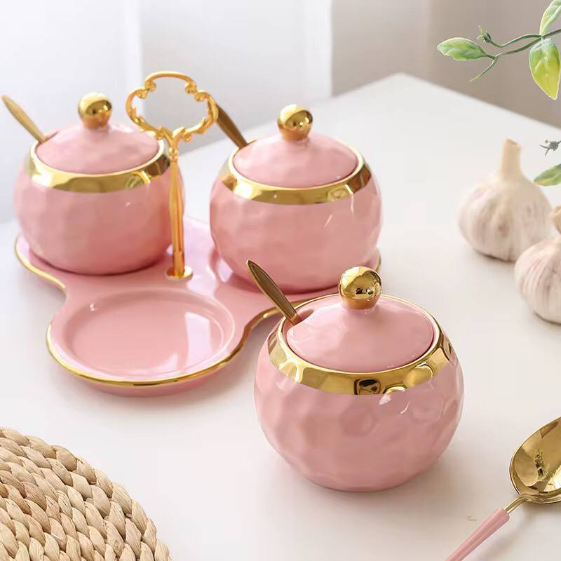 3 in1 sugar canisters with triangle shape stand