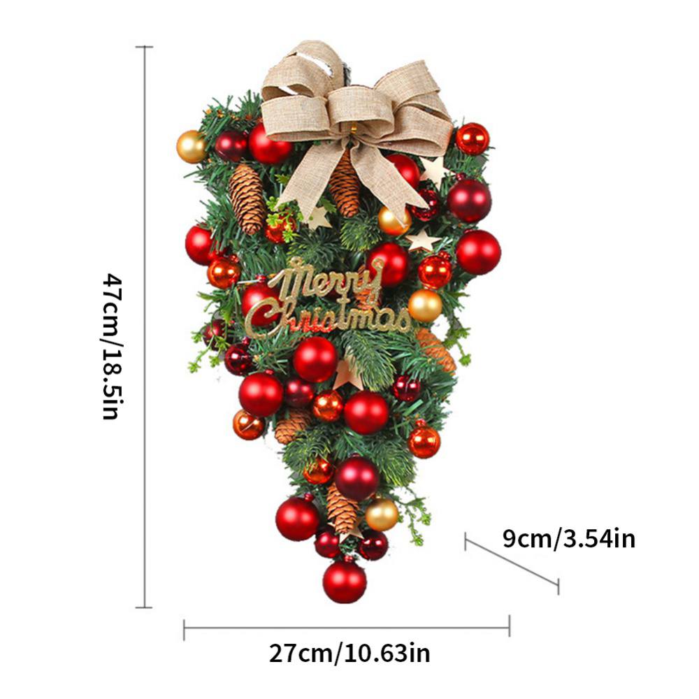 Christmas Red wreath front door hangingTriangle hanging artificial pine needle snow garlands window