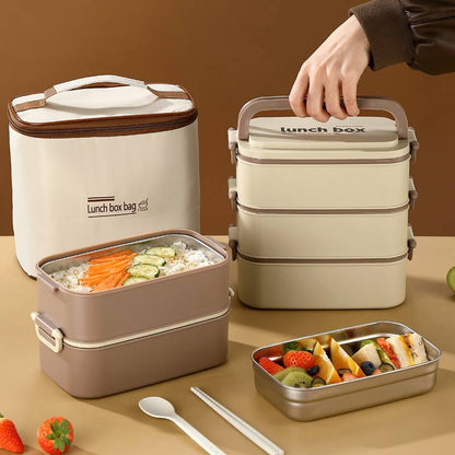 DOUBLE LAYERED LUNCH BOX WITH MATCHING LUNCH BAG