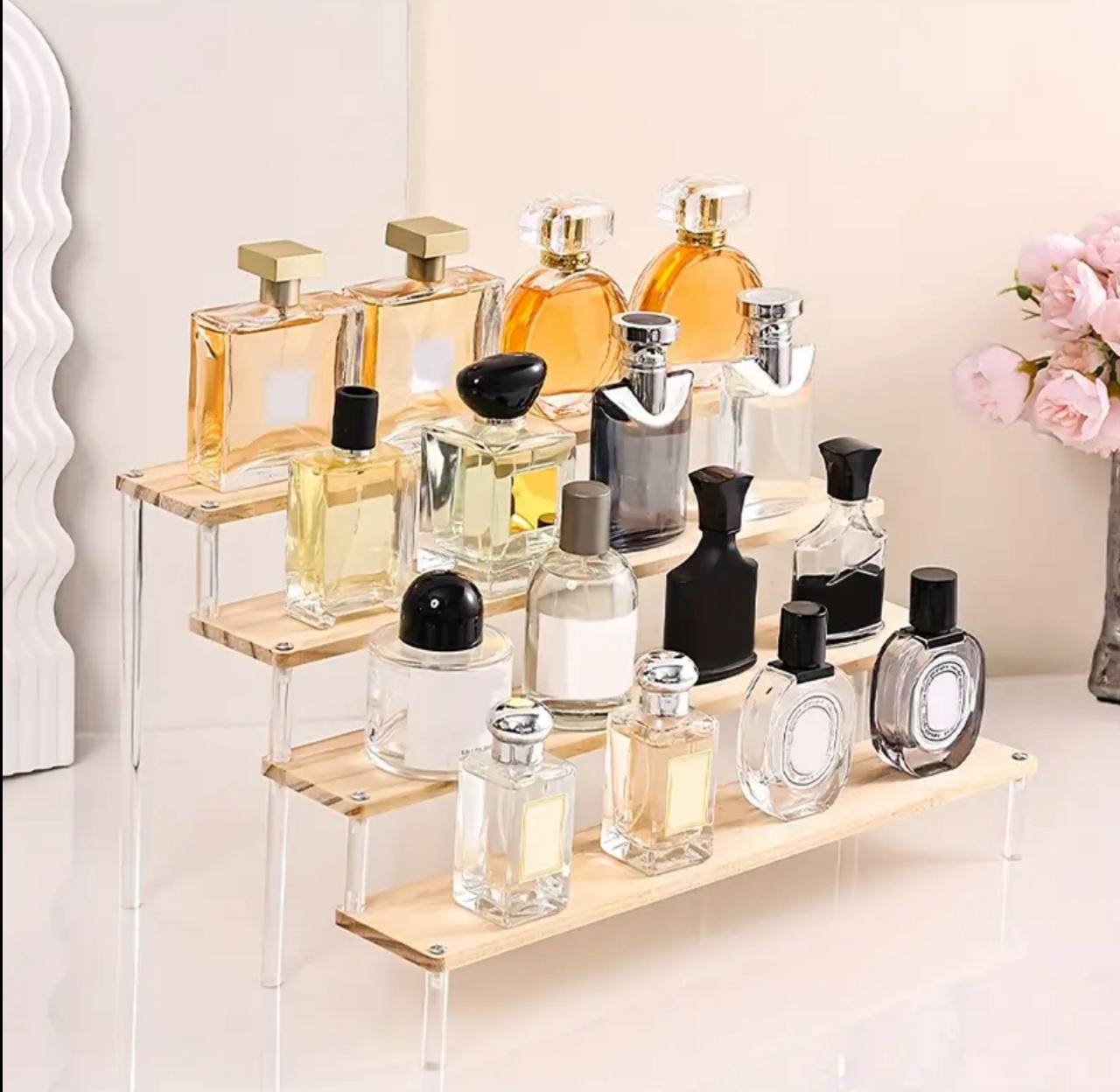 4-Tier Wooden & Acrylic Perfume Display Stand