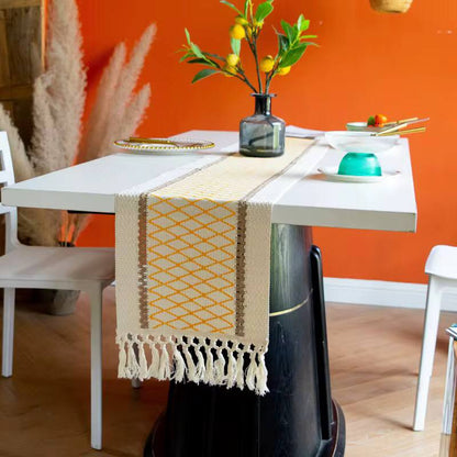 Big size high quality Boho woven  table runner/bed runner with tassels.