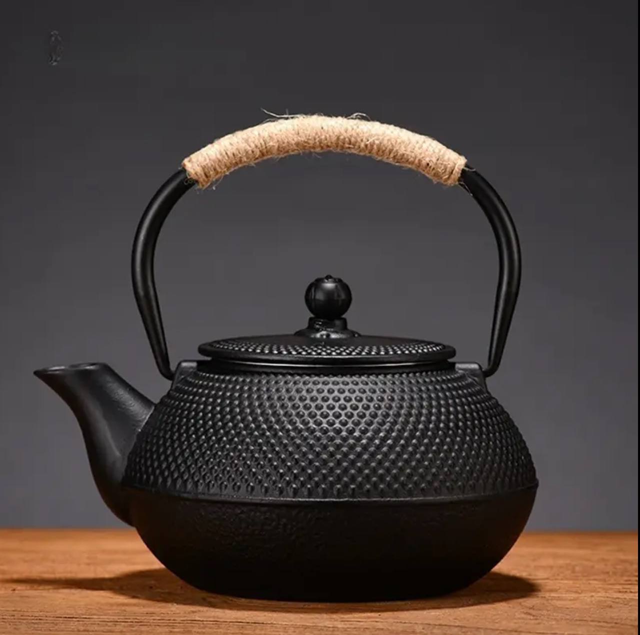 Original heavy duty cast iron tea pot with infuser, cast iron coaster and spoon